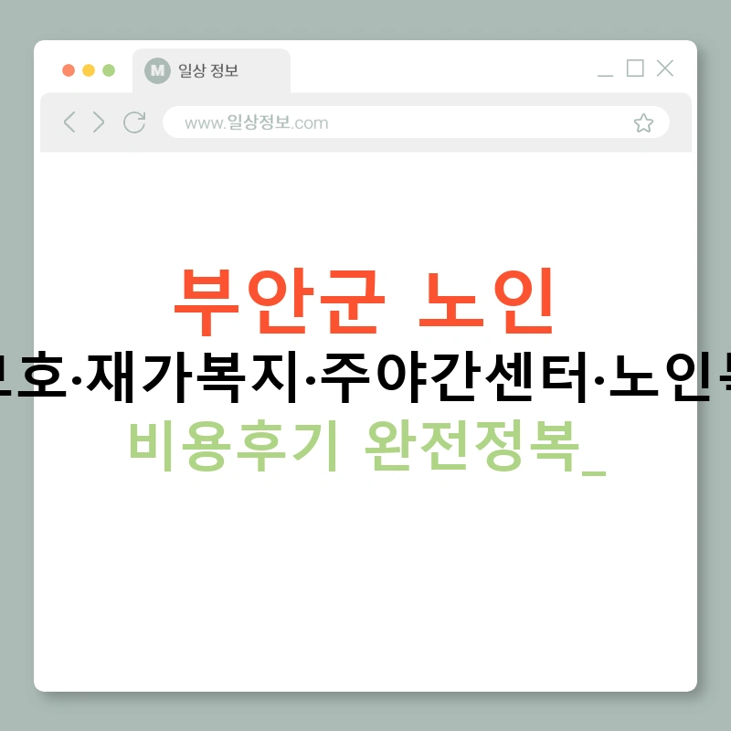 부안군 노인 주간보호·재가복지·주야간센터·노인복지관 비용후기 완전정복!