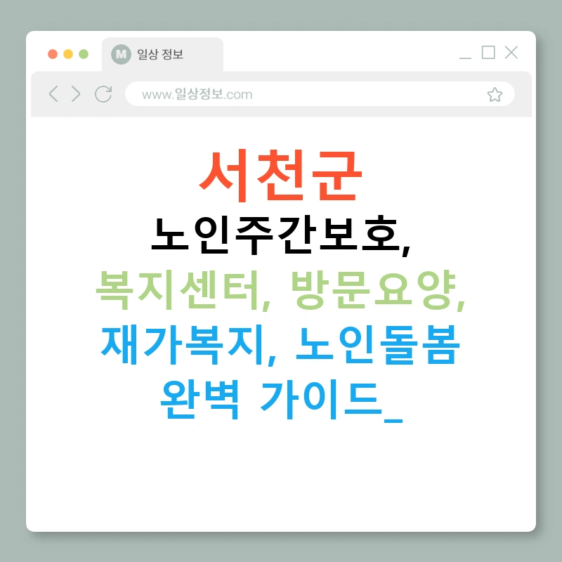 서천군 노인주간보호, 복지센터, 방문요양, 재가복지, 노인돌봄 완벽 가이드!